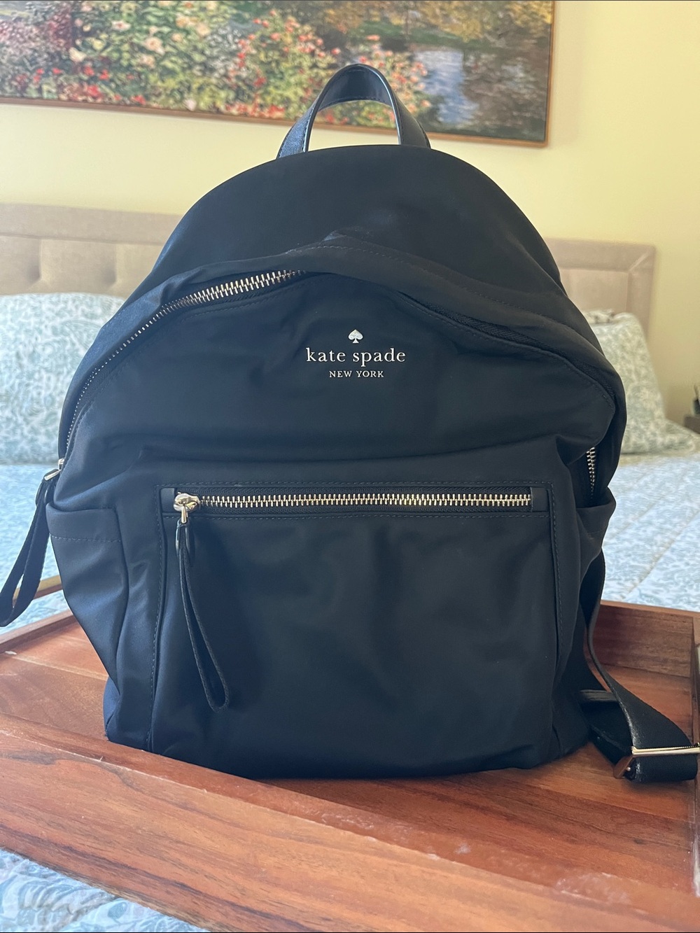 kate spade Black Nylon Everyday Backpack with Front Zip Pocket